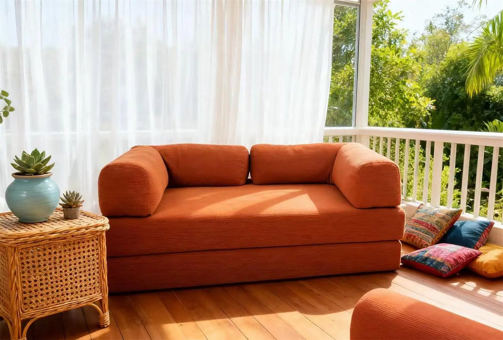 EU warehouse European retro high-end corduroy sofa vacuum compression folding sofa bed can be customized living room bedroom fur
