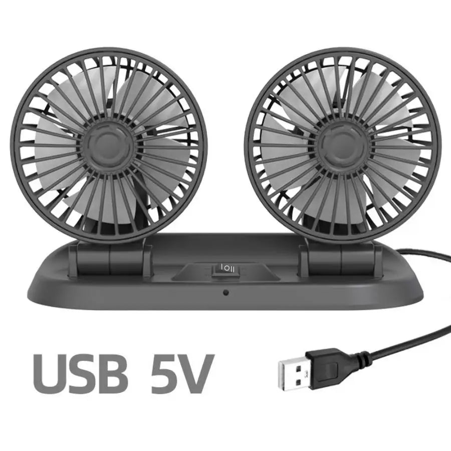 USB 5V Car Triple Header Fan Multi Angle Adjustable, No Obstructed Vie