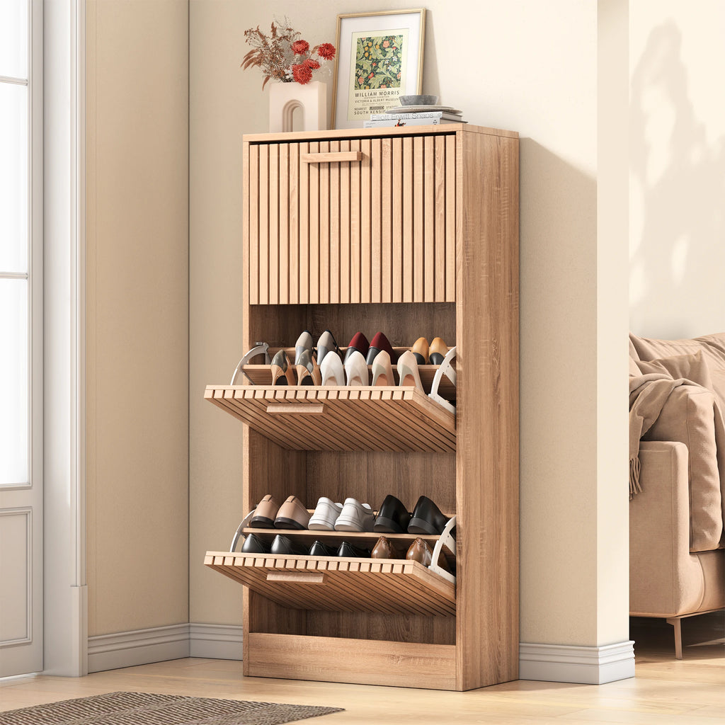 Side Table wood color solid wood table shoe cabinet with hinged lid dust proof storage cabinet