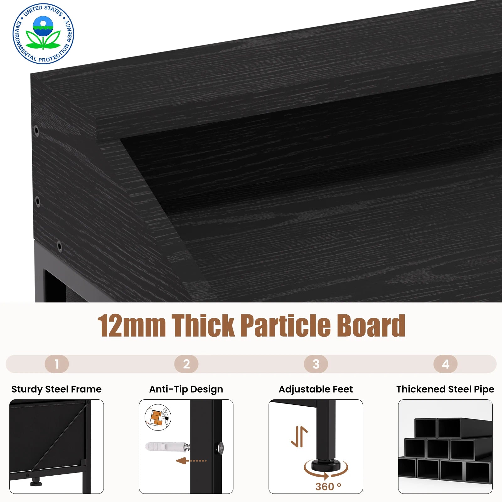 Dresser for Bedroom, 9 Drawers Dresser with LED Lights & Charging Station-Black