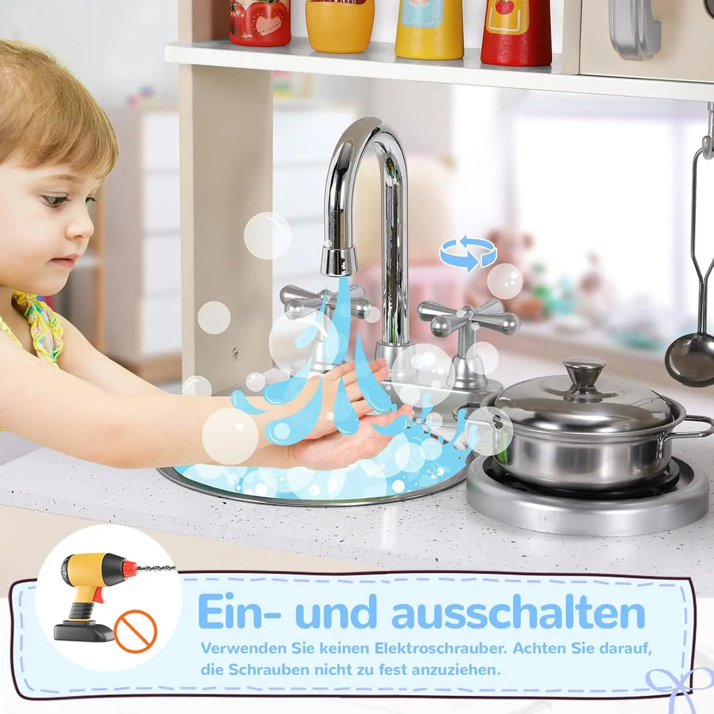 Kids Wooden Pretend Cooking Kitchen Playset with Cabinets for Toddler