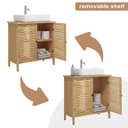 Bamboo Bathroom Cabinet with 2 Doors 60x30x60cm Under Sink Storage Cupboard Organizer for Living Room Bedroom