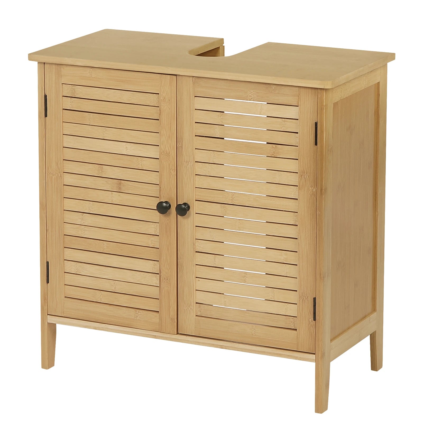 Bamboo Bathroom Cabinet with 2 Doors 60x30x60cm Under Sink Storage Cupboard Organizer for Living Room Bedroom