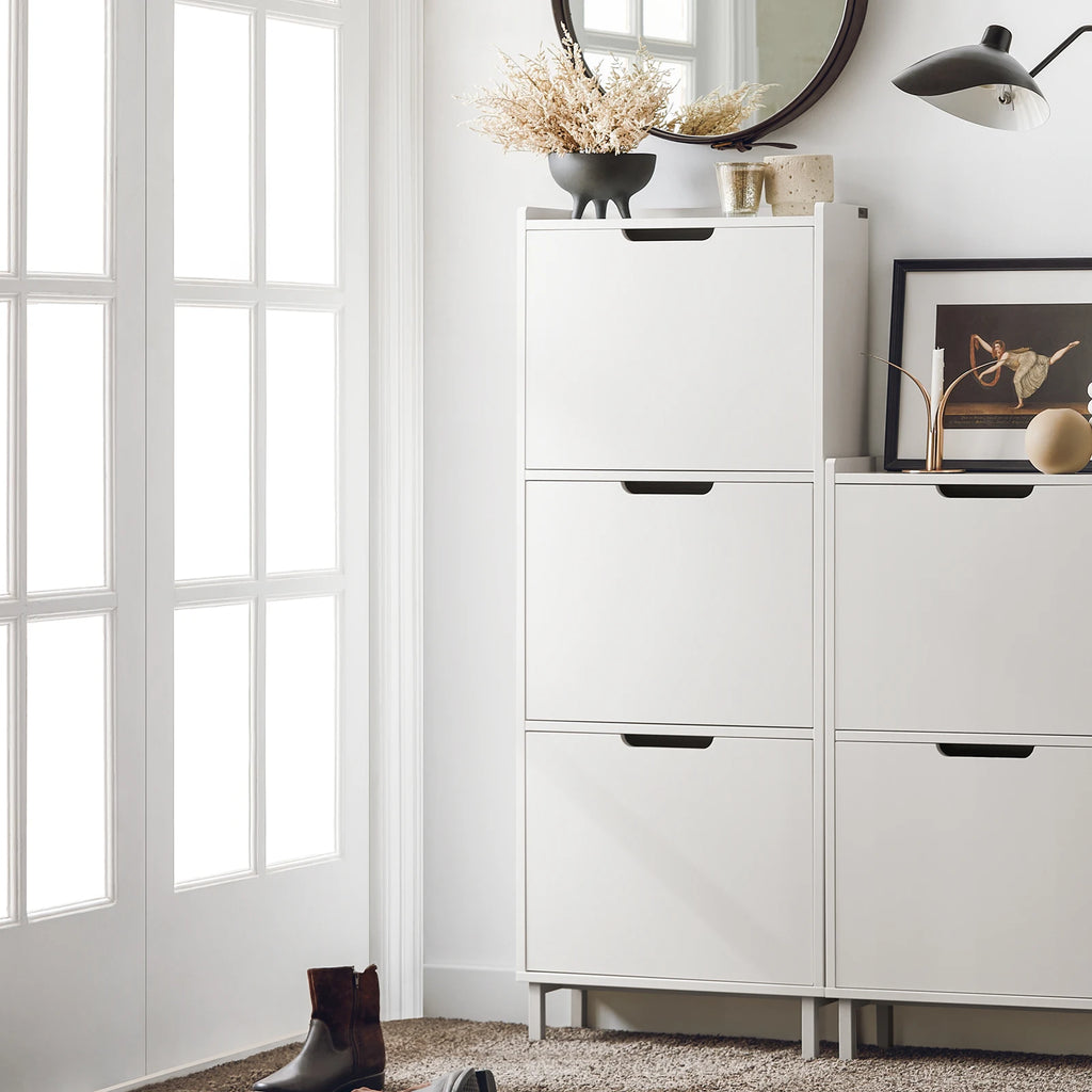 SoBuy FSR151 Shoe dump truck with 2 flap Shoe cabinet narrow shoe rack with 4 shelf surfaces Shoe chest of drawers Shoe shelf