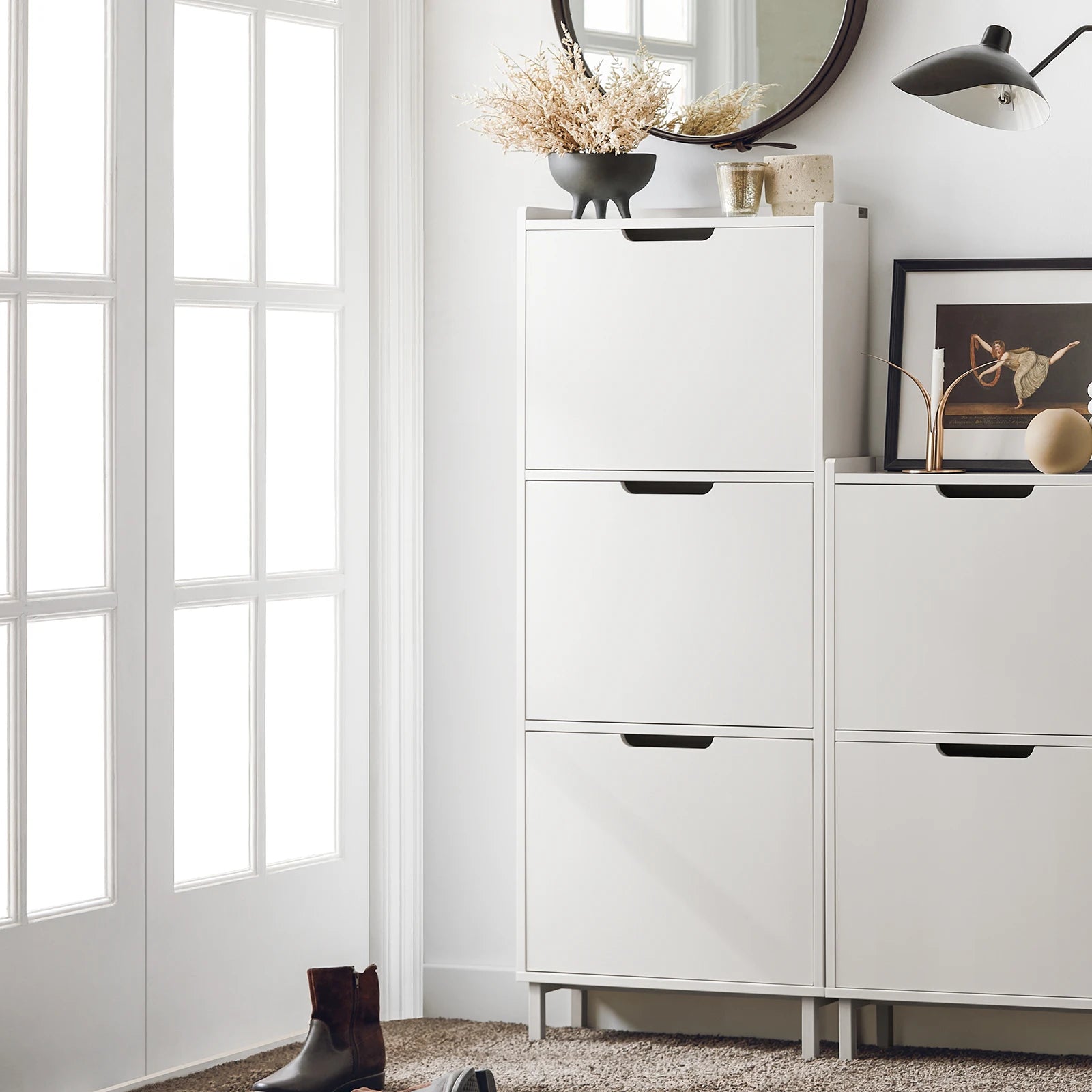 SoBuy FSR151 Shoe dump truck with 2 flap Shoe cabinet narrow shoe rack with 4 shelf surfaces Shoe chest of drawers Shoe shelf