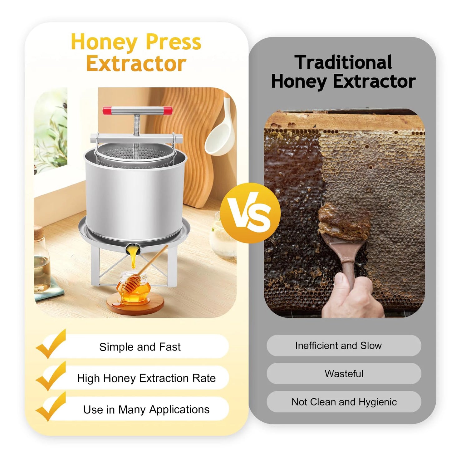 Honey Press Machine with Cover Manual Metal Honey Extractor Beekeeper Equipment Portable for Household Farmhouse Beekeeping