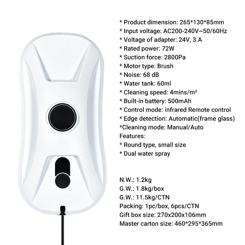 Ultra-Light Window Cleaner Robot Automatic Double Spray Water Intelligent Ultra-Thin Wipe Wash High-Rise Window Glass