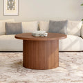 31.5" Round Coffee Table,Tambour Design Coffee Tables,Mid Century Modern Wood Coffee Table,Drum Accent Small Center Table,Walnut