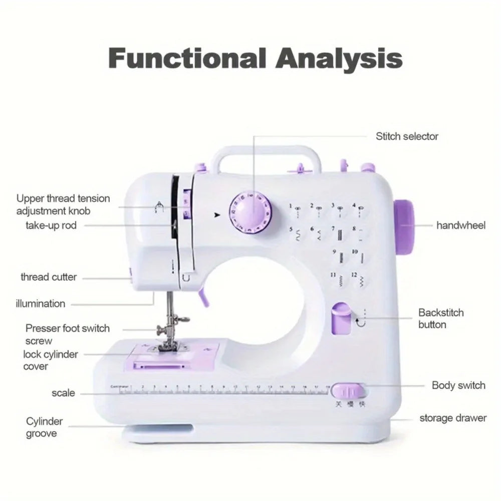 Electric Sewing Machine with Extension Table, Foot Pedal, Light, and Sewing Kit Tools for 12 Built-in Stitches and 2 Speeds
