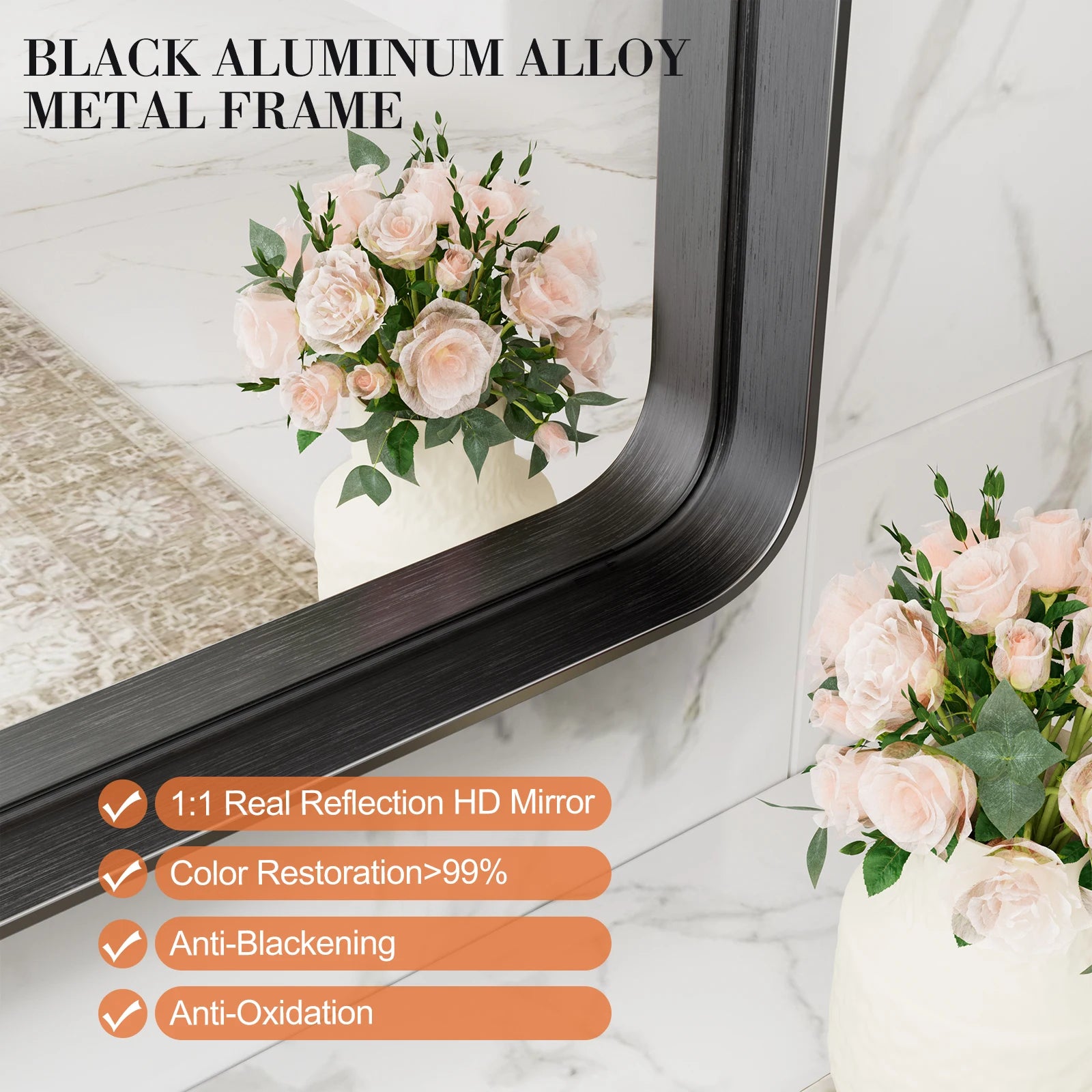 JHK Large Rectangle Vanity Framed Mirror for Wall Matte Metal Framed 30x40 Inch Modern Mirror Tempered Glass For Living Room