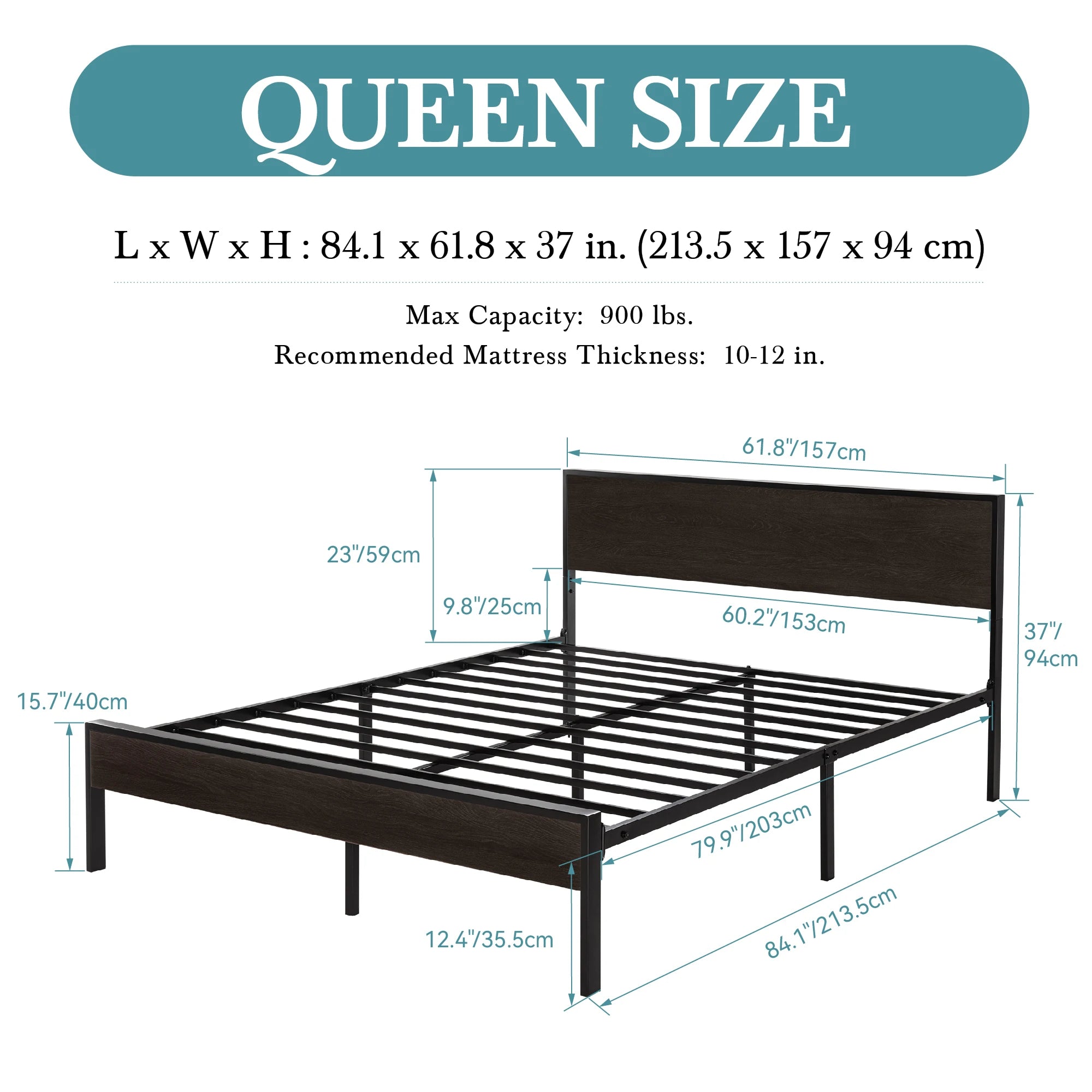 HOOMIC Bed Frame with Wooden Headboard, Metal Platform Bed with Strong Mattress Foundation, No Box Spring Needed,