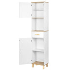 Tall Bathroom Cabinet with 5 Compartments 1 Drawer Adjustable Partitions 39x179x30cm Shower Corner Shelf Storage Rack