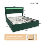 Storage bed 160x200, Double Bed, Upholstered Bed with Bed Box, LED Lighting Green Velvet Storage, Adjustable Height Headboard