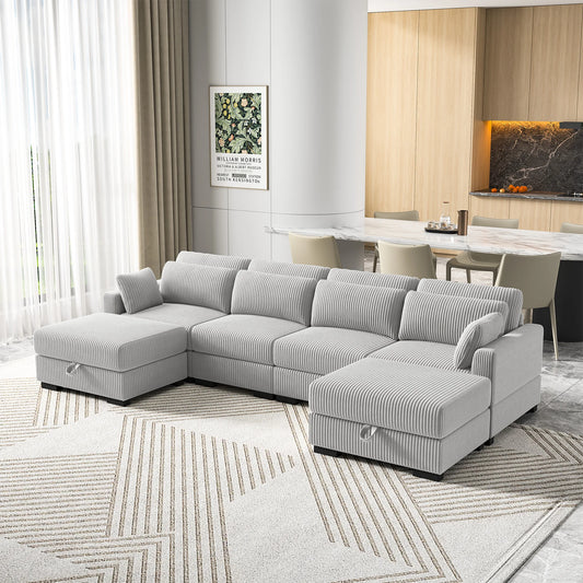 Anajqaqia Modular Sofa Sofa with Cushions, Corner Sofa with Wide Armrests, U-shaped Cord Fabric Sofa