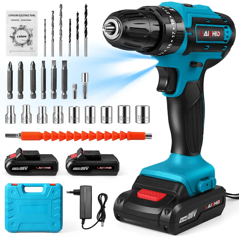 21V Cordless Impact Drill Electric Screwdriver Electric Hammer Drill Mini Wireless Hand Drill Lithium-Ion Battery Power Tools