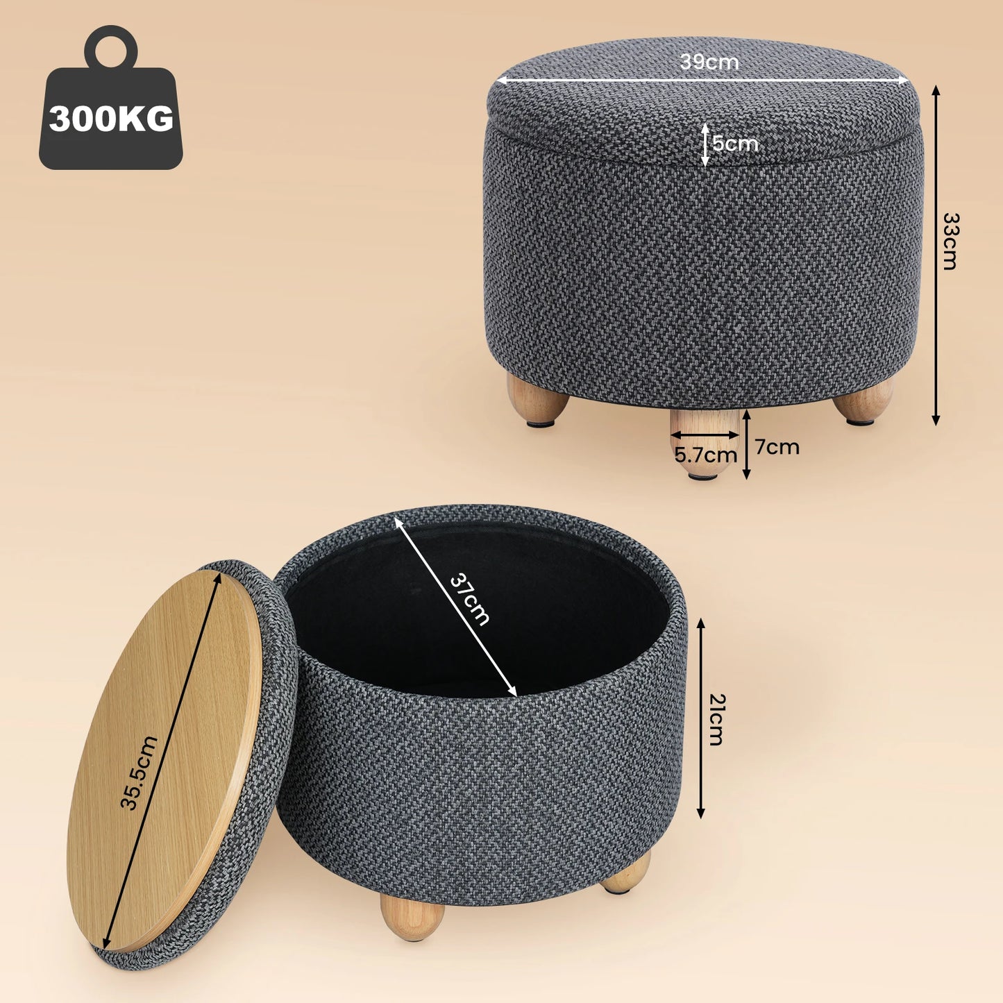 WOLTU Storage Pouf Upholstered Stool with Lid Ottoman Foldable Pouf with Pine Legs Space Saving for Living Room Bedroom Home