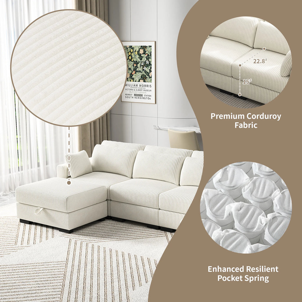 Anajqaqia Modular Sofa Sofa with Cushions, Corner Sofa with Wide Armrests, U-shaped Cord Fabric Sofa