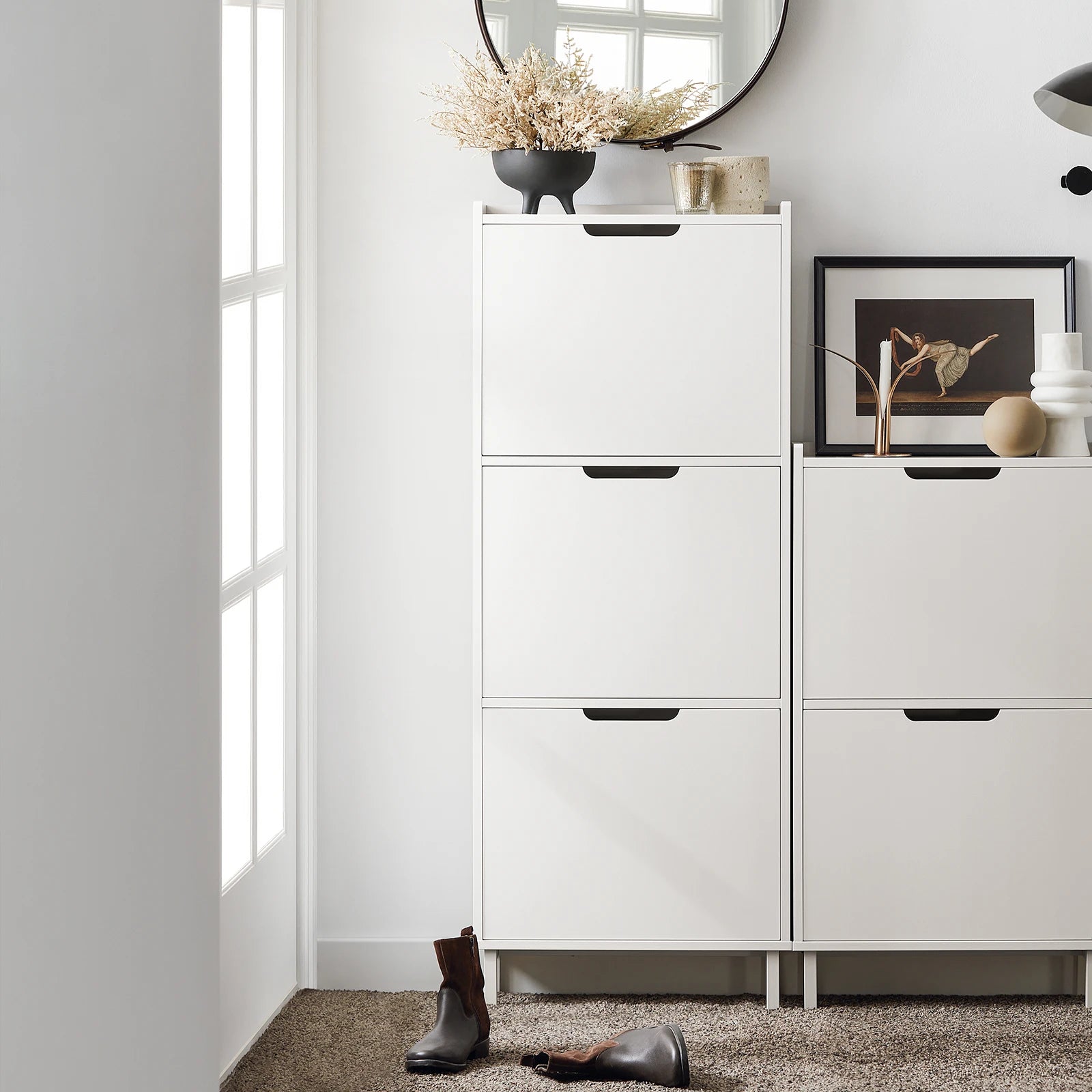 SoBuy FSR151 Shoe dump truck with 2 flap Shoe cabinet narrow shoe rack with 4 shelf surfaces Shoe chest of drawers Shoe shelf
