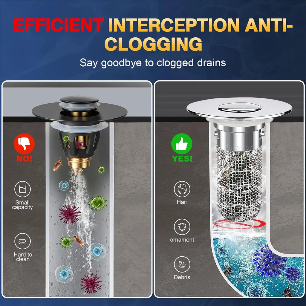 Pop-Up Bathroom Sink Drain Strainer | Removable Hair Catcher & Stopper