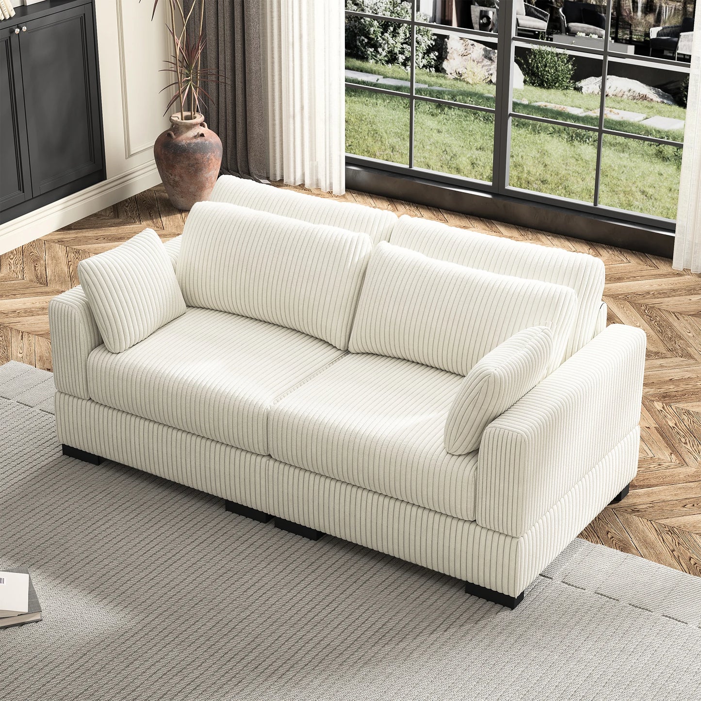 Anajqaqia Modular Sofa Sofa with Cushions, Corner Sofa with Wide Armrests, U-shaped Cord Fabric Sofa