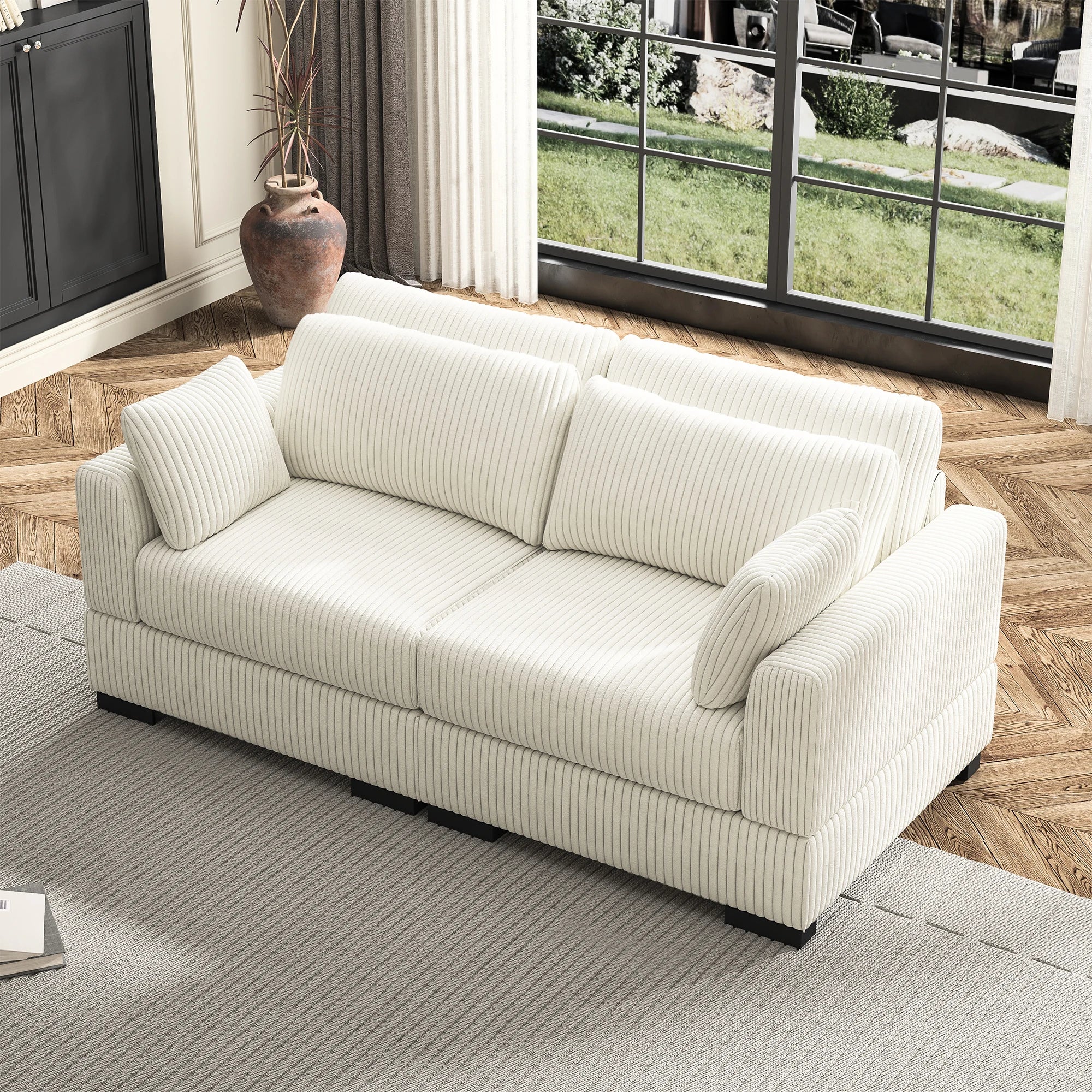 Anajqaqia Modular Sofa Sofa with Cushions, Corner Sofa with Wide Armrests, U-shaped Cord Fabric Sofa
