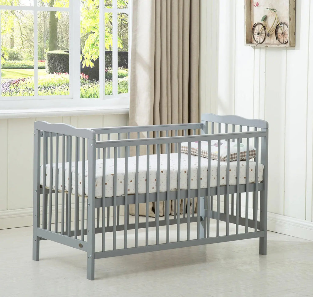mcc direct Brooklyn Baby Cot Crib With Water repellent Mattress and Safety Wooden Barrier (125 x 66 cm)
