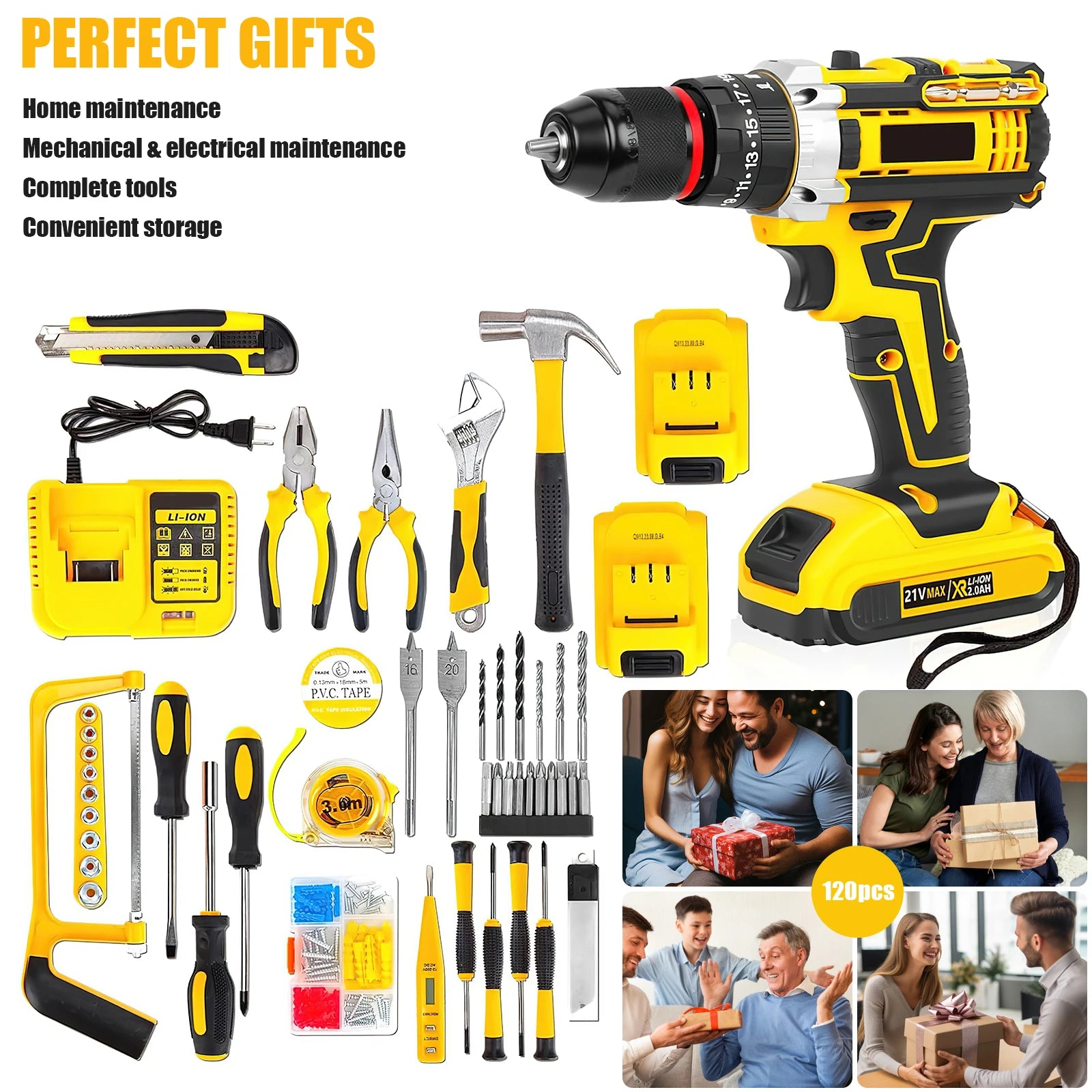 21V Cordless Drill Electric Screwdriver Electric Impact Drill Mini Wireless Power Driver DC Lithium-Ion Battery Power Tools