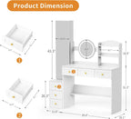 Full-Length Vanity Desk with Mirror and Lights, Golden Handles Makeup Vanity with 6 Drawers and 7 Compartments, 3 Lighting Modes