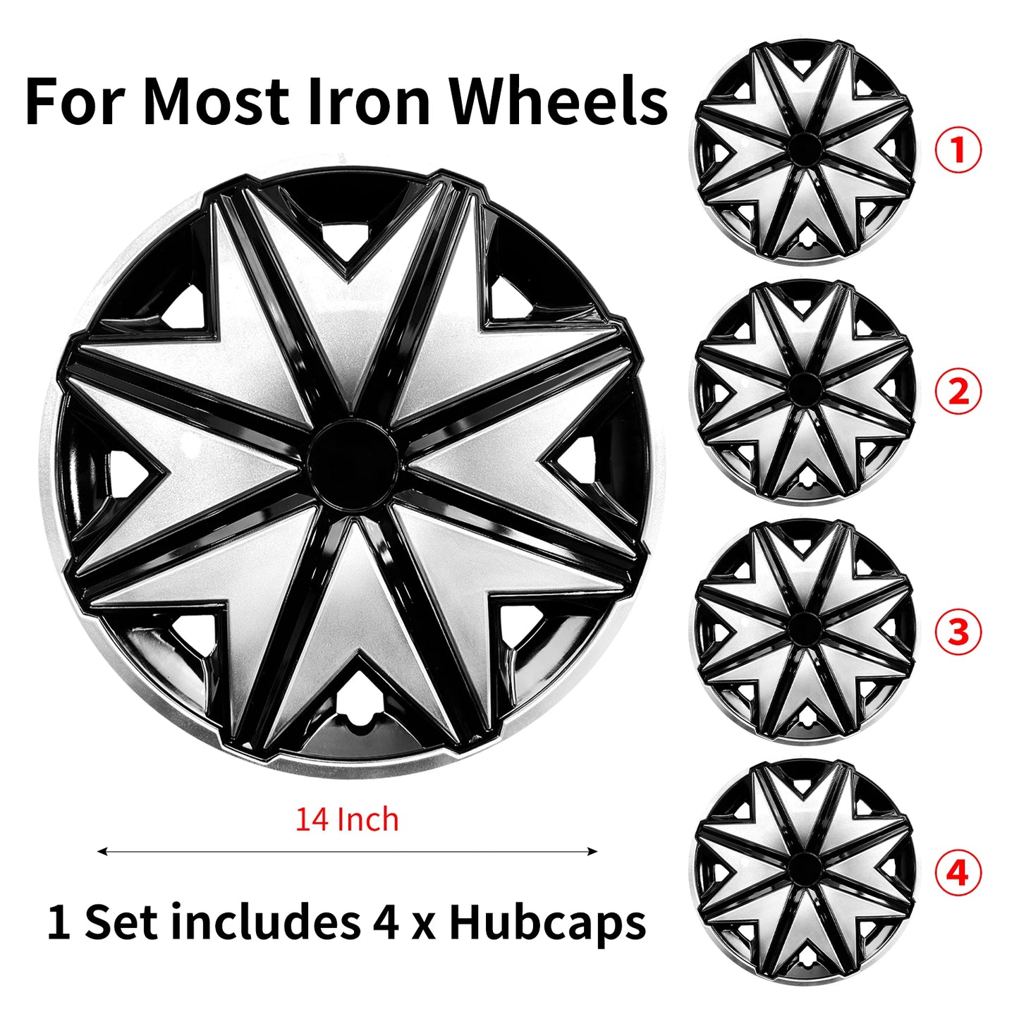 Hubcap Wheel Cover Replacement R14 Hub Caps Universal Wheel Rim Cover ABS Material Exterior Accessories Car Truck SUV -Set of 4