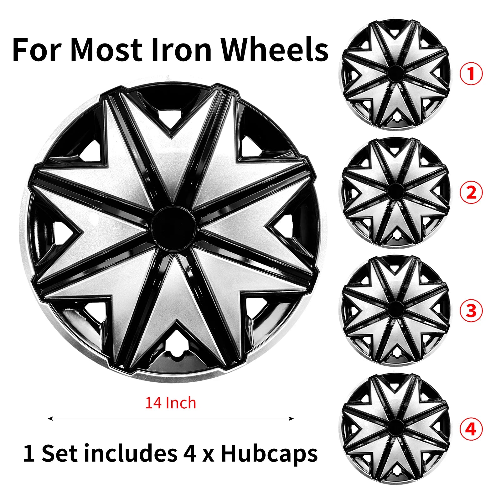 Hubcap Wheel Cover Replacement R14 Hub Caps Universal Wheel Rim Cover ABS Material Exterior Accessories Car Truck SUV -Set of 4