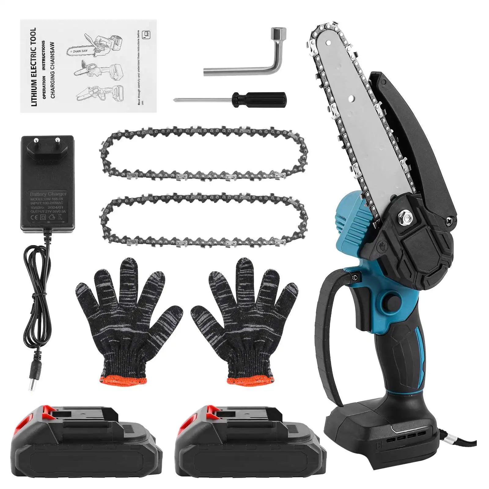 21V 6-Inch Mini Chainsaw Powerful Cordless Rechargeable Handheld Small Electric Saw 7500mAh Battery Pruning Garden Tool