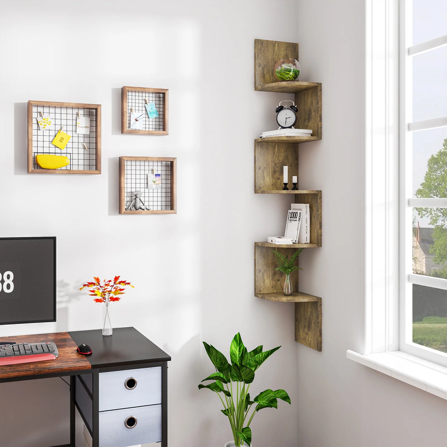 1PC White Black 5 Tiers Zigzag Style Decorative Wall Shelf Corner CD DVD Shelf for Home Organization Decoration Ornament