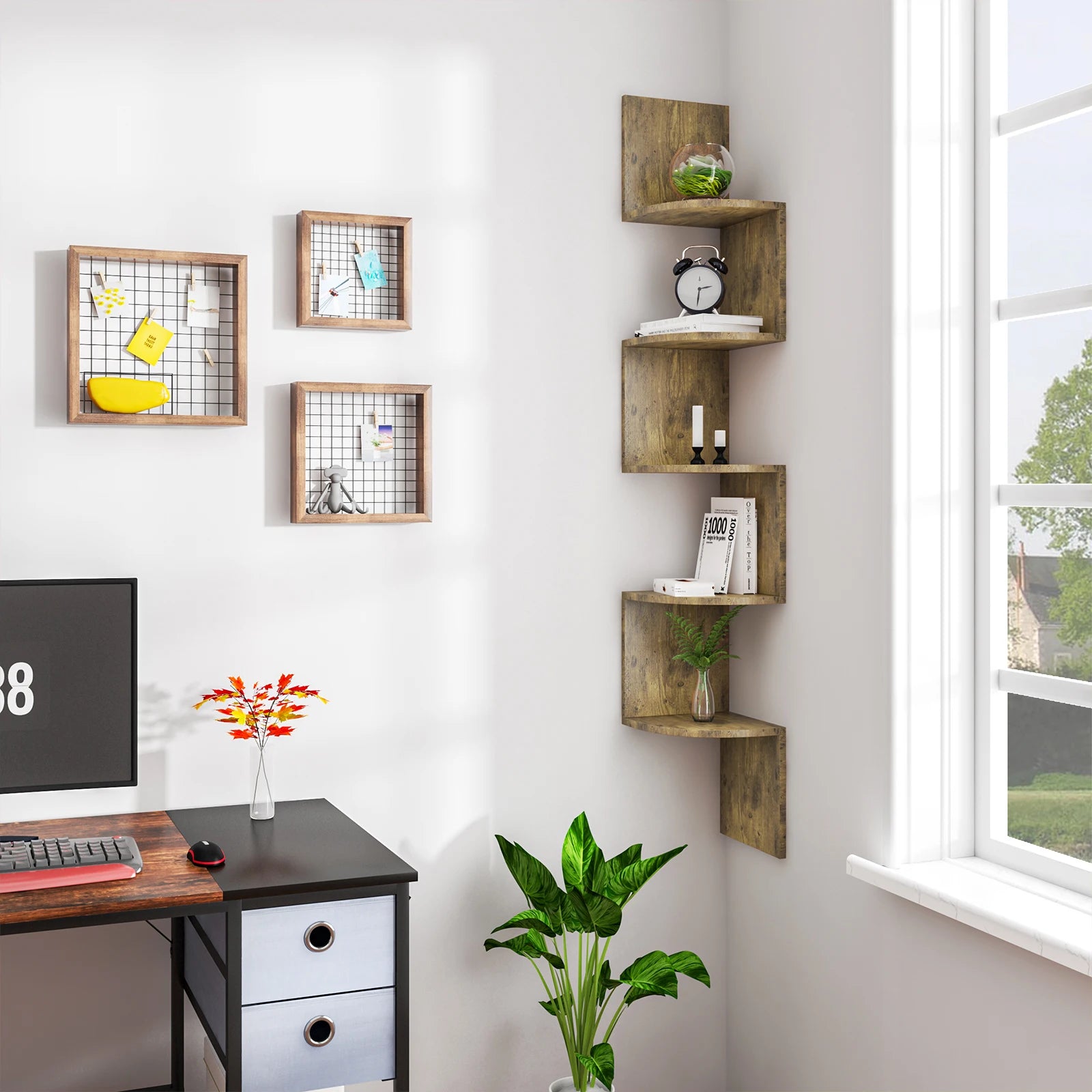 1PC White Black 5 Tiers Zigzag Style Decorative Wall Shelf Corner CD DVD Shelf for Home Organization Decoration Ornament