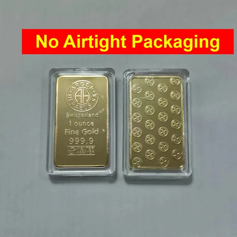 New 24K Gold Plated Swiss 1 OZ  Argor-Heraeus Gold Bar Replica Gold Bullion Gold Coin Gifts Coin Bullion Collection