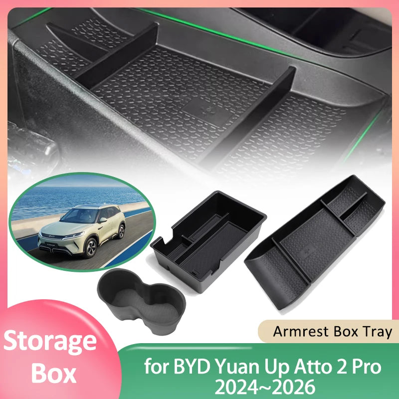 Car Storage Box for BYD Yuan Up Atto 2 Pro 2024~2026 Cup Holder Center Console Organizer Armrest Tray Silicone Mat Accessories
