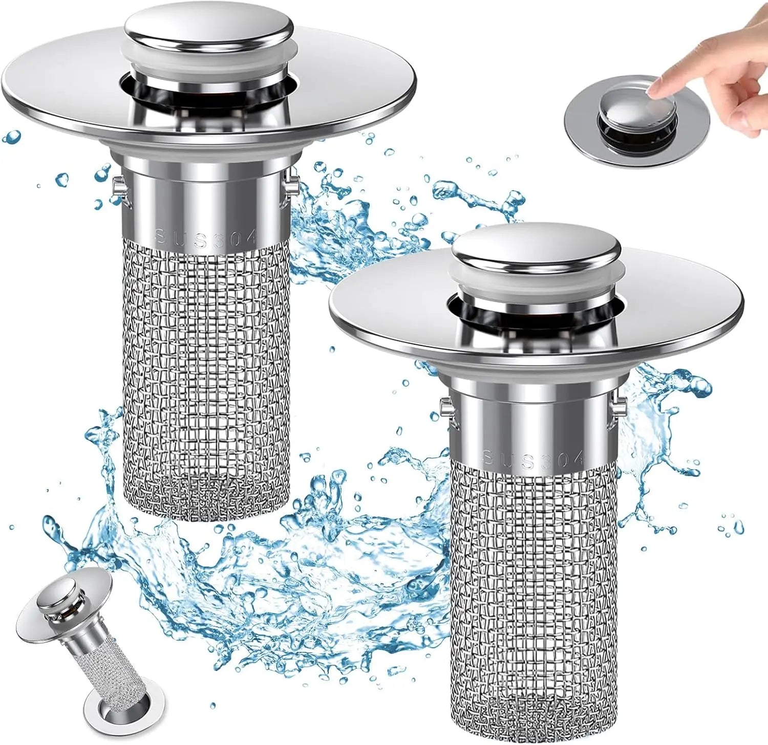 Pop-Up Bathroom Sink Drain Strainer | Removable Hair Catcher & Stopper