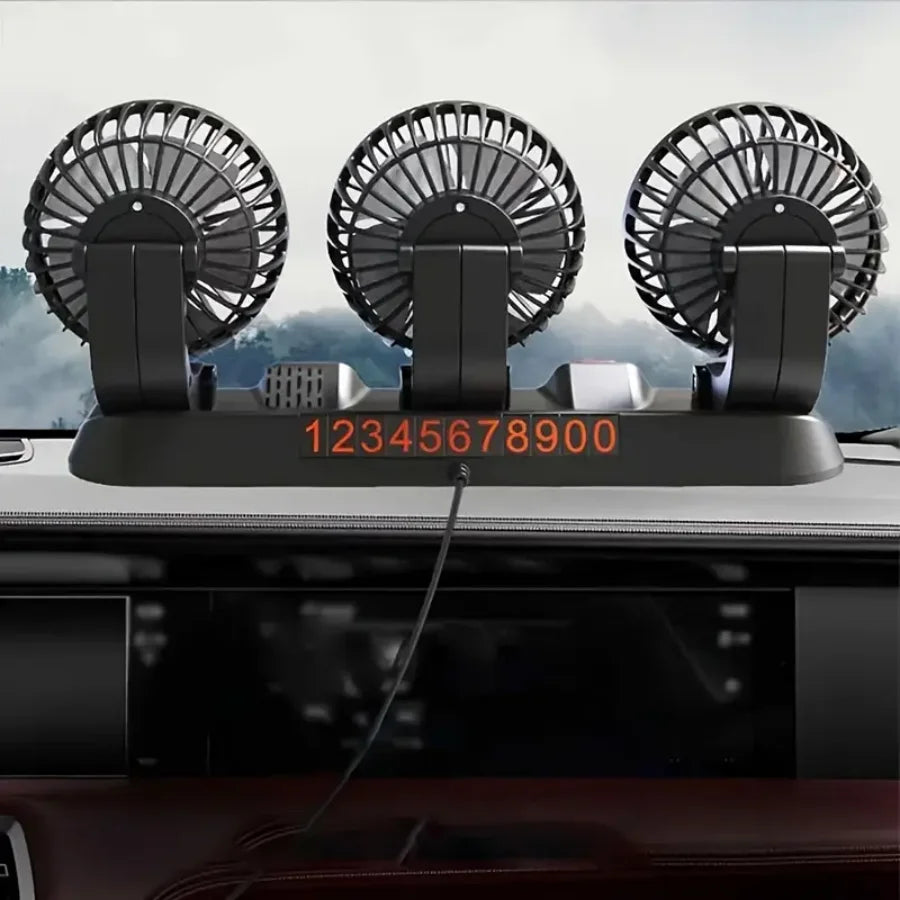 USB 5V Car Triple Header Fan Multi Angle Adjustable, No Obstructed Vie