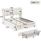 Wooden Aura 160*200cm Double Bed storage Bed with USB Charging and LED Lighting Linen model Grey No Mattress