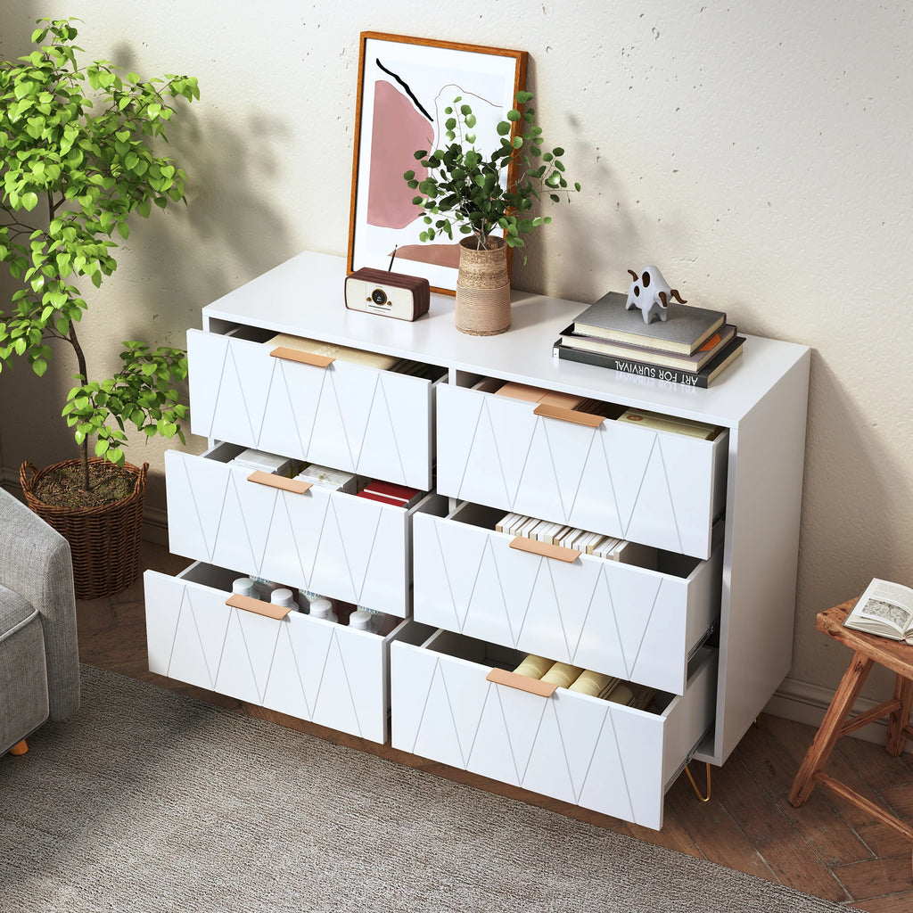 ROSAHQNDA 6-drawer chest of drawers, 4-drawer dresser, modern storage cabinet with metal legs, creative MDF storage cabinet