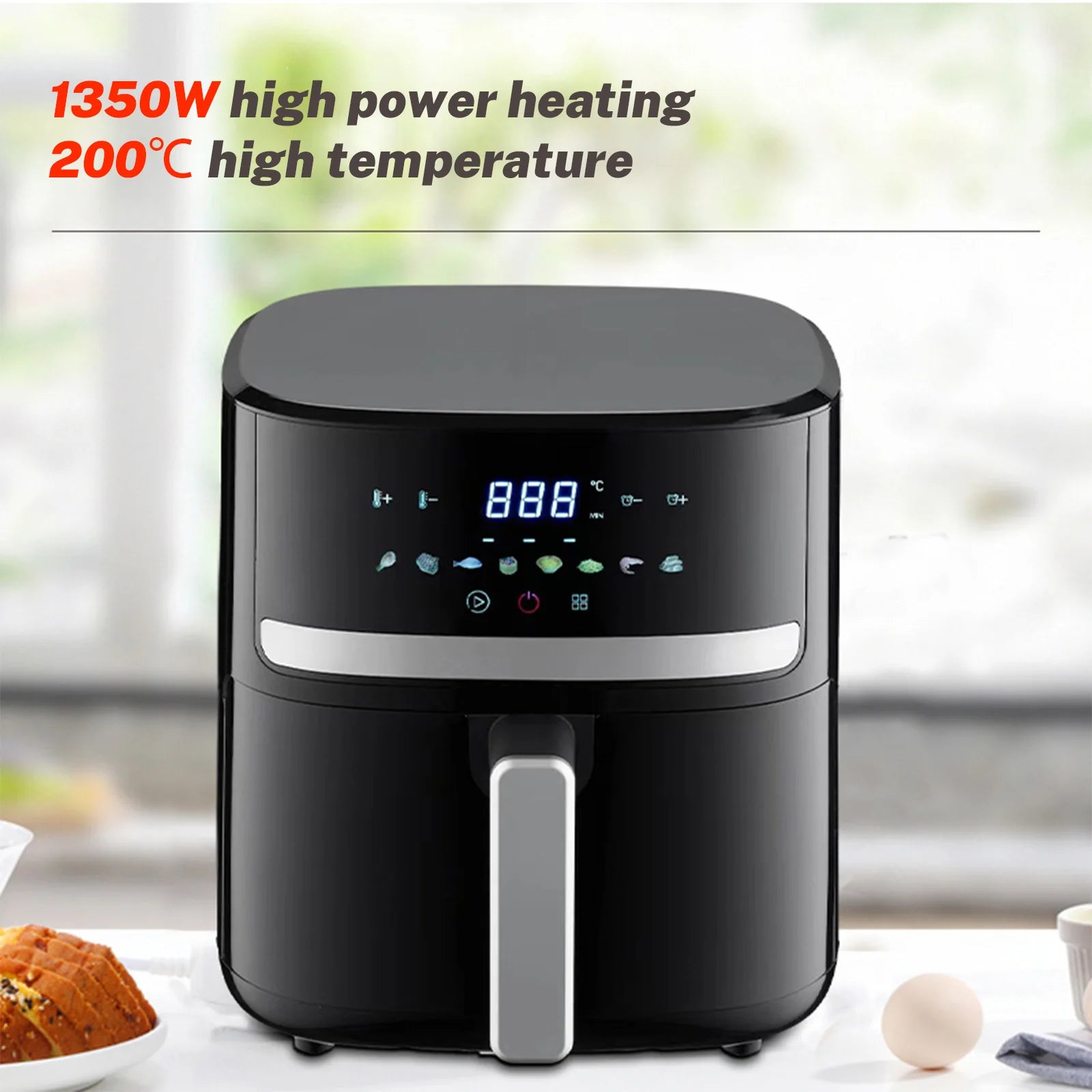 1400W 5L Air Fryer Stainless Steel Visible wide Capacity Electric Oven LED Display Touch set Multifunctional Electric Frye