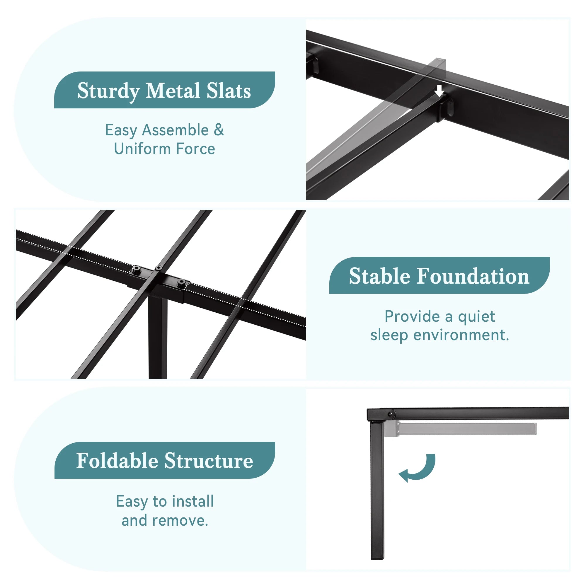 HOOMIC Bed Frame with Wooden Headboard, Metal Platform Bed with Strong Mattress Foundation, No Box Spring Needed,