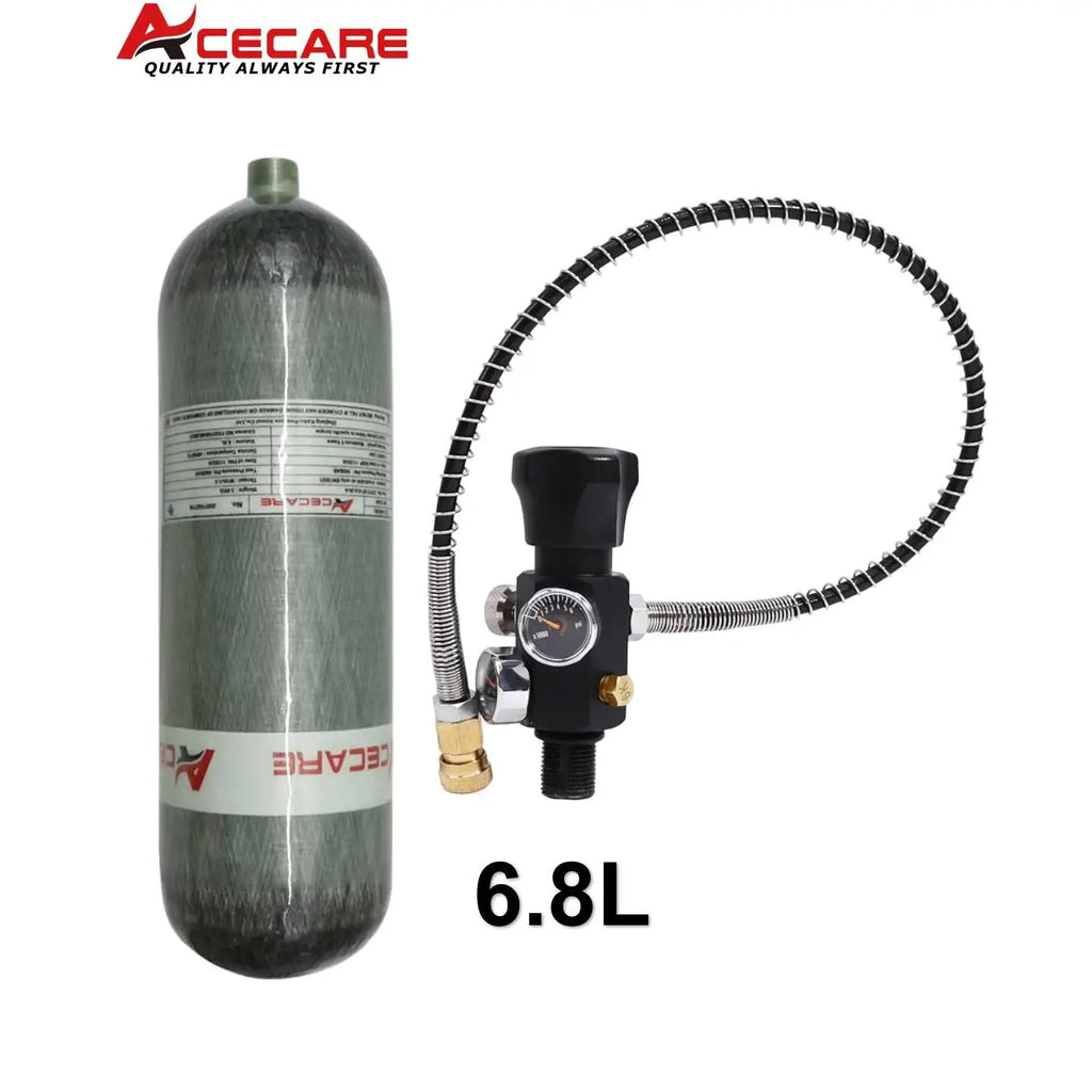 Acecare 4500Psi 300Bar 6.8L Carbon Fiber Cylinder High Pressure Air Tank HPA Fill Station Regulating Valve Scuba Diving M18*1.5