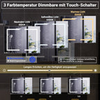 Rosahqnda Bathroom mirror Cabinet with lighting, with LED, HD double door mirror, wall Cabinet, touch sensor switch, White