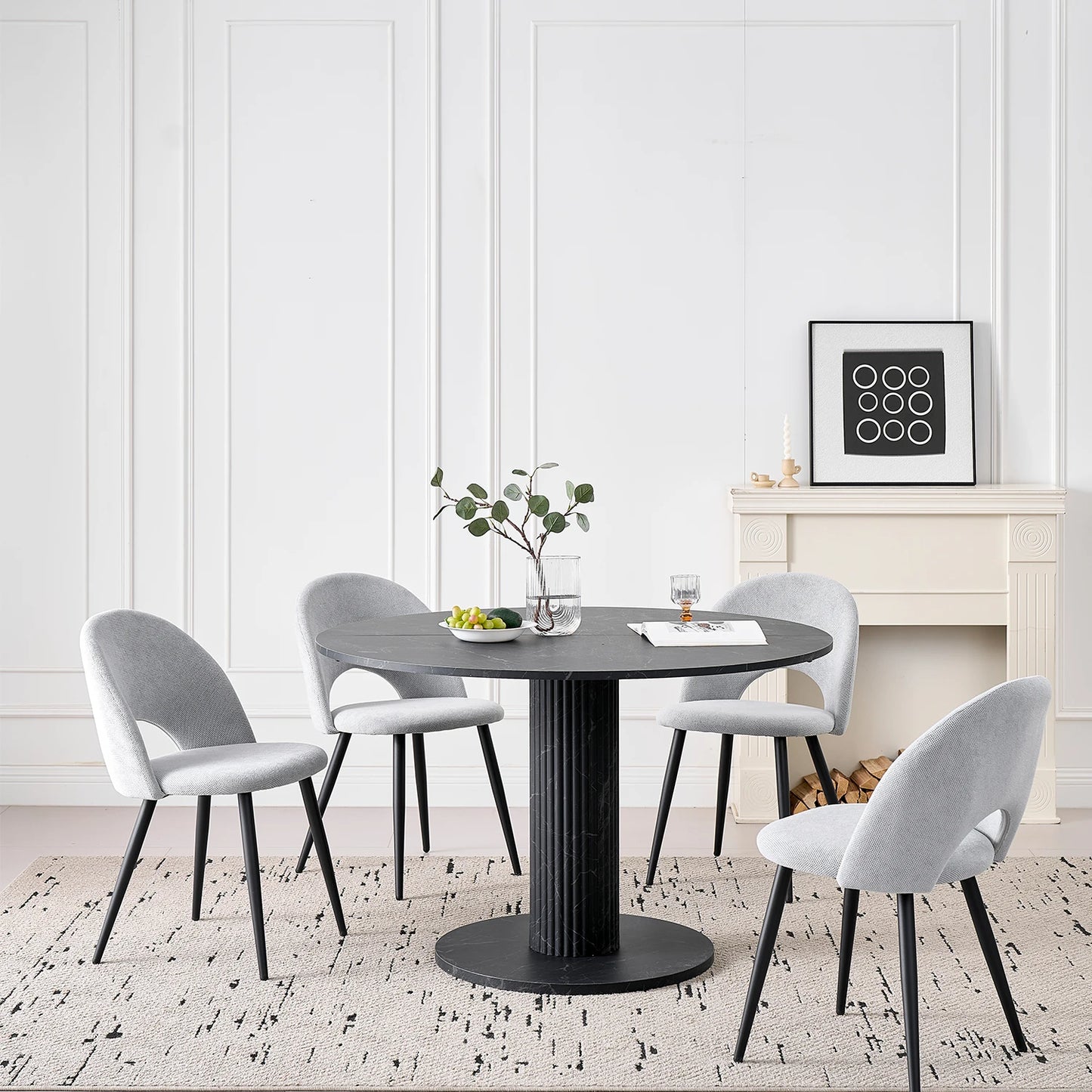 Modern Simple Round Dining Table, Solid Wood Stable Base Dining Table for 4-6 People, Suitable for Bedroom/Living Room