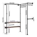 WOLTU Wall-Mounted Clothes Rack Hanger Steel Tube Coat Rack 2 Shelves Industrial Vintage Wardrobe for Bedroom Cloakroom Home
