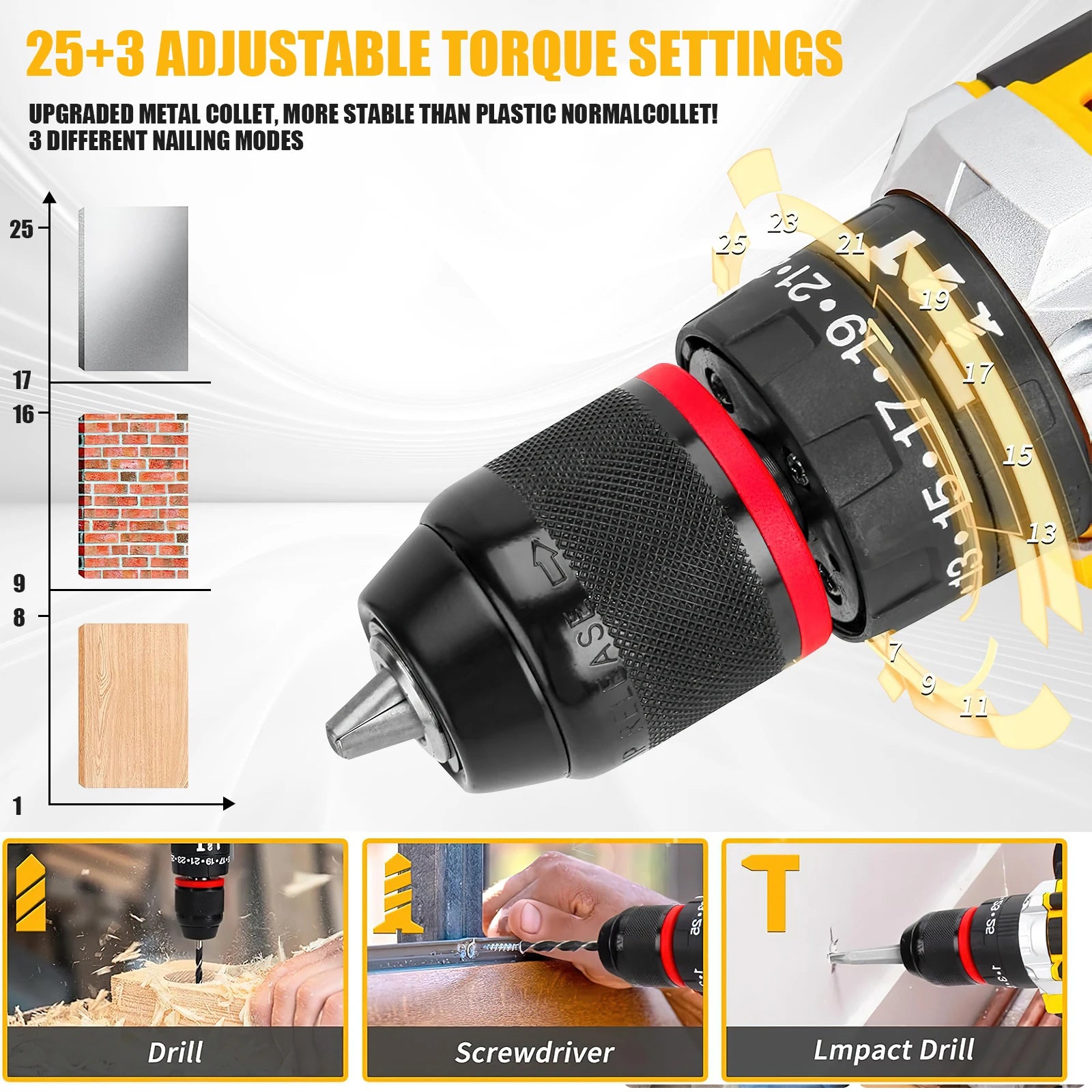 21V Cordless Drill Electric Screwdriver Electric Impact Drill Mini Wireless Power Driver DC Lithium-Ion Battery Power Tools