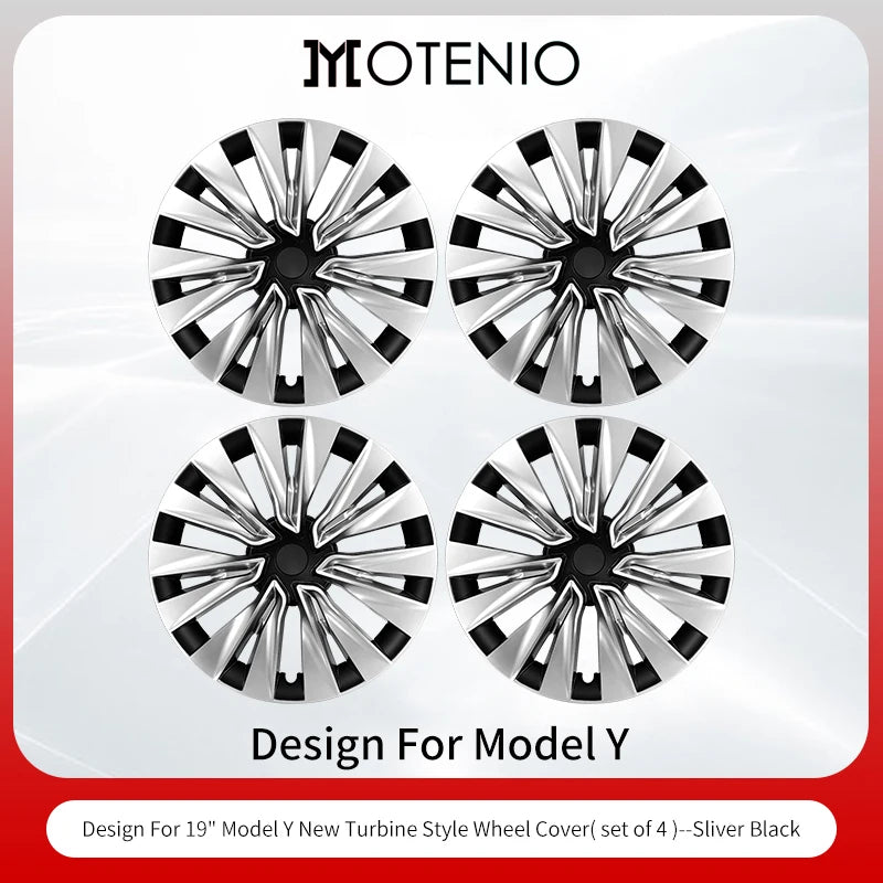 4PCS Hubcap for Model Y 2020-2024 19 Inch New Turbine Style Silver Black Cover Hub Cap Replacement Wheel Cap Design for Tesla