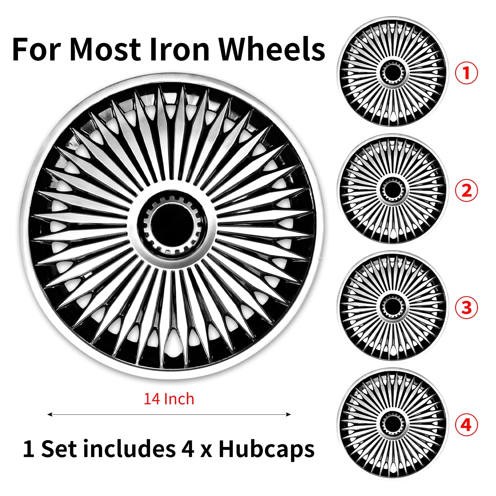 Hubcap Wheel Cover Replacement R14 Hub Caps Universal Wheel Rim Cover ABS Material Exterior Accessories Car Truck SUV -Set of 4