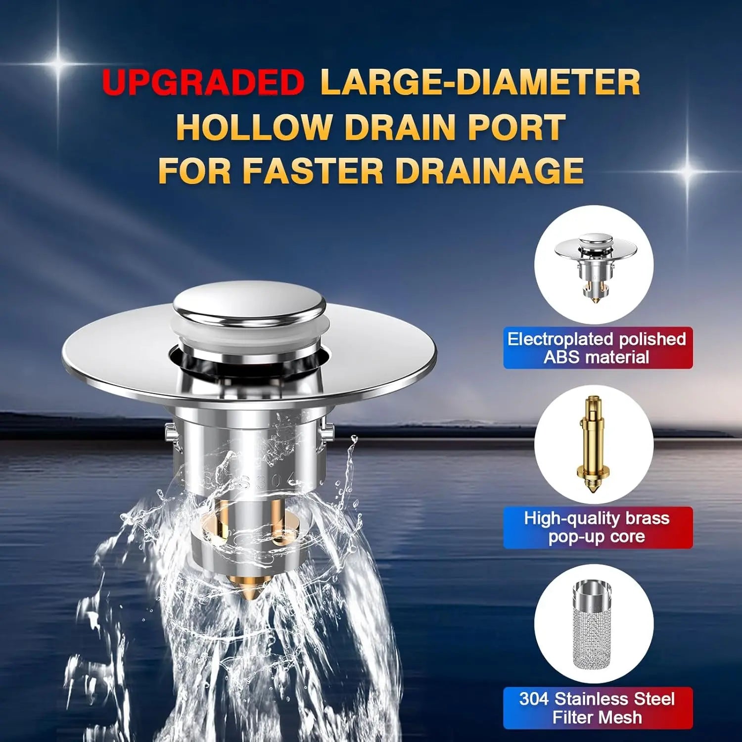Pop-Up Bathroom Sink Drain Strainer | Removable Hair Catcher & Stopper