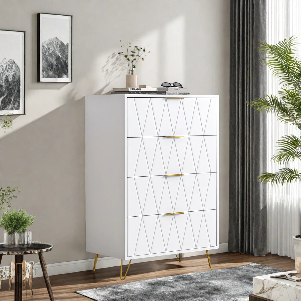 ROSAHQNDA 6-drawer chest of drawers, 4-drawer dresser, modern storage cabinet with metal legs, creative MDF storage cabinet